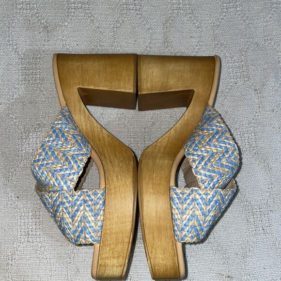 Avellini Women’s Heeled Slides Size 40 U.S. 9 M Blue Beige Fabric Outdoors Beach - Picture 5 of 12